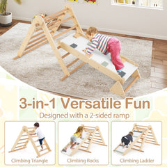 3-in-1 Pikler Triangle Climbing Set Kids Foldable Montessori Toys with Ramp-Natural