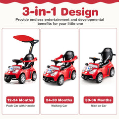 3 in 1 Push Car for Toddler Stroller Sliding Walking Car for Boys and Girls-Red