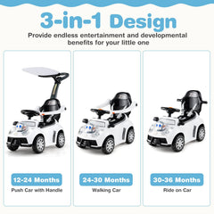 3 in 1 Push Car for Toddler Stroller Sliding Walking Car for Boys and Girls-White