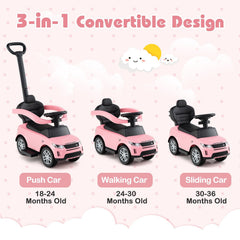 3 in 1 Push Car with Removable Handle and Guardrail for Kids 18-36 Months Old-Pink
