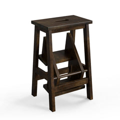 3-in-1 Rubber Wood Step Stool with Convenient Handle-Brown