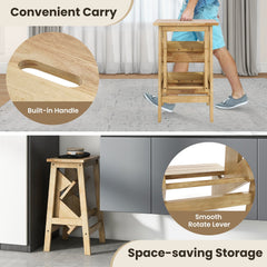 3-in-1 Rubber Wood Step Stool with Convenient Handle-Natural