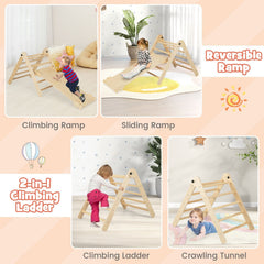 3-in-1 Climbing Set Foldable and Adjustable Kids Triangle Set-Natural