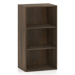 3 Shelf Walnut Bookcase, Compact Open Storage Cabinet with Adjustable Shelves