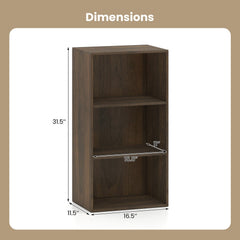 3 Shelf Walnut Bookcase, Compact Open Storage Cabinet with Adjustable Shelves