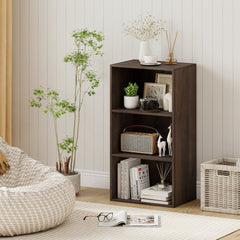 3 Shelf Walnut Bookcase, Compact Open Storage Cabinet with Adjustable Shelves