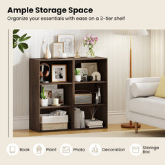 3 Shelf Walnut Bookcase, Compact Open Storage Cabinet with Adjustable Shelves