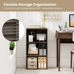3 Shelf Walnut Bookcase, Compact Open Storage Cabinet with Adjustable Shelves