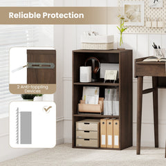 3 Shelf Walnut Bookcase, Compact Open Storage Cabinet with Adjustable Shelves