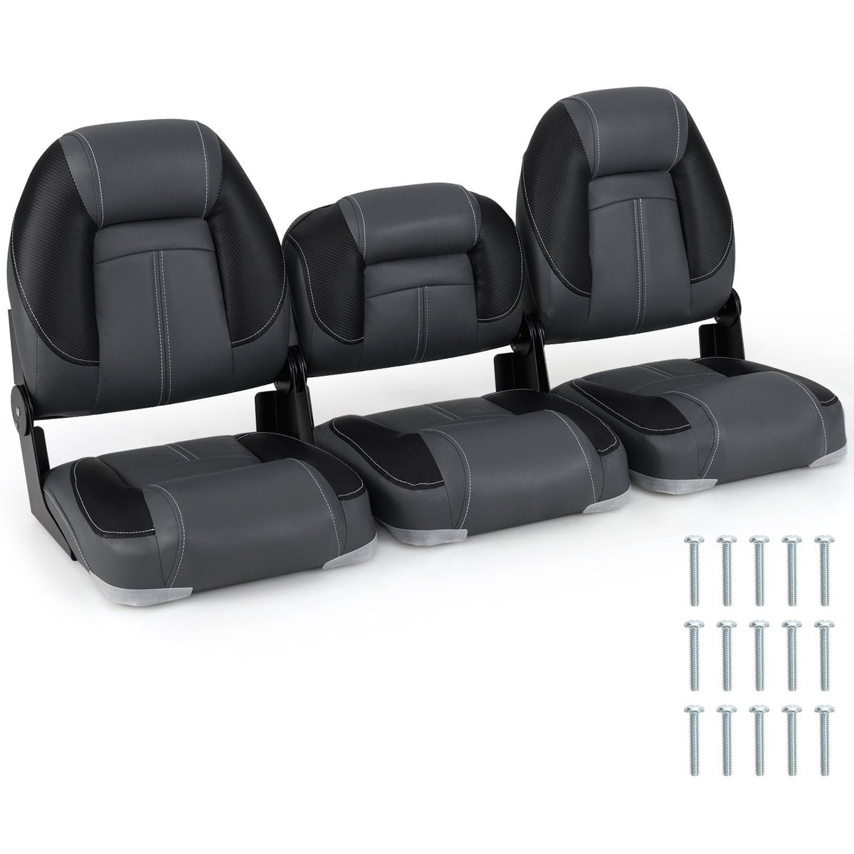 3-Pack Folding Boat Seats with 28D Soft Sponge Padding-Black