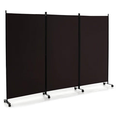 3 Panel Folding Room Divider with Lockable Wheels-Brown
