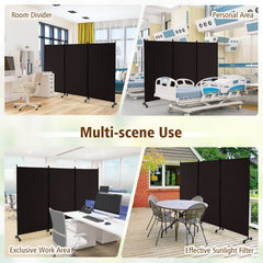 3 Panel Folding Room Divider with Lockable Wheels-Brown