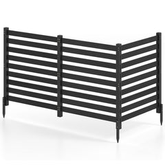 3-Panel Wooden Outdoor Privacy Fence with Ground Stakes-Black