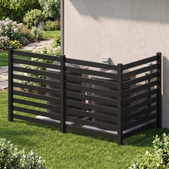 3-Panel Wooden Outdoor Privacy Fence with Ground Stakes-Black
