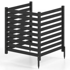 3-Panel Wooden Outdoor Privacy Fence with Ground Stakes-Black