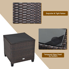 3 Piece Patio Rattan Conversation Set, 2 Wicker Sofas Rated 360 lb with Black Cushions, 21.5 in Seat Height and Glass Top Table
