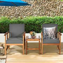 3 Piece Acacia Wood Patio Sofa Set, 2 Chairs Rated 360 lb with Grey Cushions on Hidden Zips and 18 in Side Table