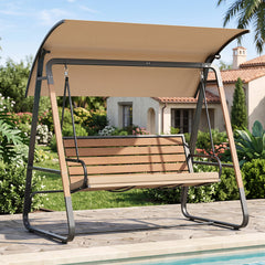 3-Person Porch Swing, Outdoor Swing with Adjustable Canopy-Beige