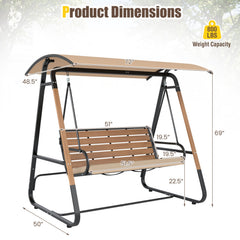 3-Person Porch Swing, Outdoor Swing with Adjustable Canopy-Beige