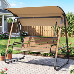 3-Person Porch Swing, Outdoor Swing with Adjustable Canopy-Beige