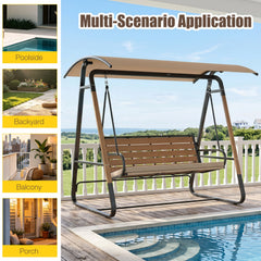 3-Person Porch Swing, Outdoor Swing with Adjustable Canopy-Beige