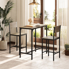 3 Piece Bar Table Set with Backrest and Footrest for Small Space-Gray