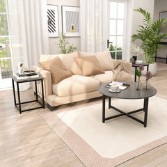 3-Piece Coffee Table Set, Round Coffee Table with 2 Square End Tables, Grey