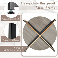 3-Piece Coffee Table Set, Round Coffee Table with 2 Square End Tables, Grey