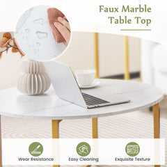 3-Piece Coffee Table Set, Round Coffee Table with 2 Square End Tables, White and Gold