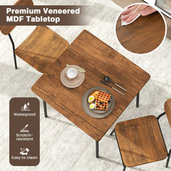 3 Piece Dining Table Set for 2 Wood Square Table with Metal Frame-Brown