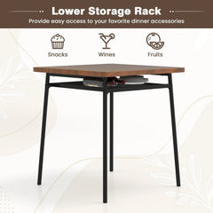 3 Piece Dining Table Set for 2 Wood Square Table with Metal Frame-Brown