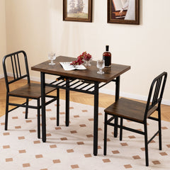 3-Piece Dining Table Set with Rectangular Kitchen Table and 2 Chairs-Rustic Brown