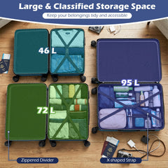 3-Piece Hardside Luggage Set Lightweight Hardside Suitcases with 8-Spinner Wheels-Navy