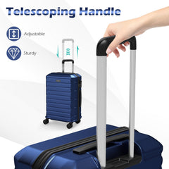 3-Piece Hardside Luggage Set Lightweight Hardside Suitcases with 8-Spinner Wheels-Navy