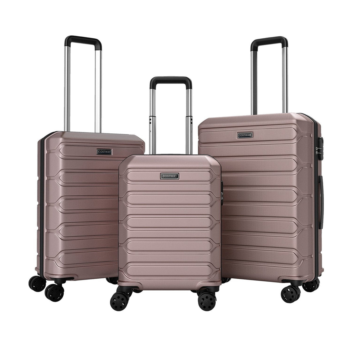 3-Piece Hardside Luggage Set Lightweight Hardside Suitcases with 8-Spinner Wheels-Pink