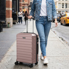 3-Piece Hardside Luggage Set Lightweight Hardside Suitcases with 8-Spinner Wheels-Pink