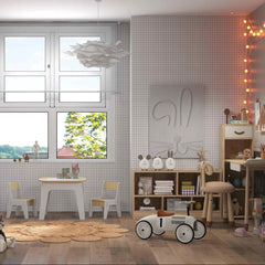 3-Piece Kid’s Room Bundle: Twin Size Wooden House Bed + Kid's Table and Chairs Set + Kids 2-Shelf Bookcase
