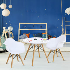 3 Piece Kids Round Table and 2 Armchair Set, White with Beech Legs