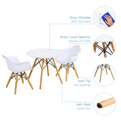 3 Piece Kids Round Table and 2 Armchair Set, White with Beech Legs