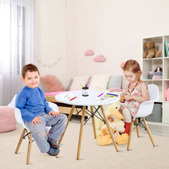 3 Piece Kids Round Table and 2 Armchair Set, White with Beech Legs