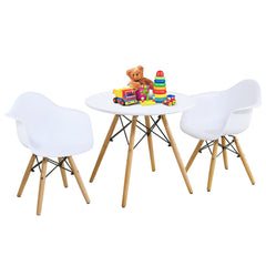 3 Piece Kids Round Table and 2 Armchair Set, White with Beech Legs