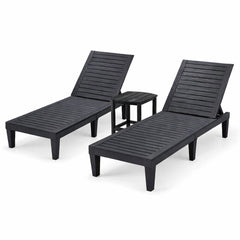 3 Piece Outdoor Lounge Set, Two Slatted Recliners and an HDPE Side Table