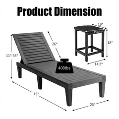 3 Piece Outdoor Lounge Set, Two Slatted Recliners and an HDPE Side Table