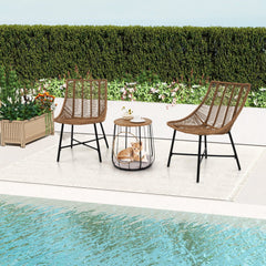 3 Piece Outdoor Rattan Chair Set with 2 in 1 Pet House Side Table, 2 Chairs Rated 360 lb and Removable Round Pet Cushion, Light Brown