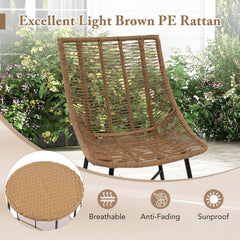 3 Piece Outdoor Rattan Chair Set with 2 in 1 Pet House Side Table, 2 Chairs Rated 360 lb and Removable Round Pet Cushion, Light Brown