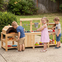 3-Piece Outdoor Kitchen Set Mud Kitchen with Separate BBQ Grill and Pizza Oven-Natural