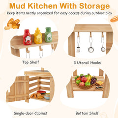 3-Piece Outdoor Kitchen Set Mud Kitchen with Separate BBQ Grill and Pizza Oven-Natural