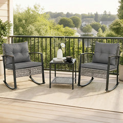 3-Piece Outdoor Rocking Chair Set for Garden-Gray