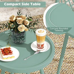 3 Piece Patio Chair Set, 2 Lattice Back PP Armchairs 34 in Tall and 16 in Round Concave Top Table on Metal Legs, Sage Green