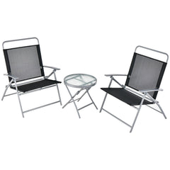 3 Piece Folding Patio Set, 2 Wide Seat Folding Chairs Rated 330 lb and 18 in Round Tempered Glass Table